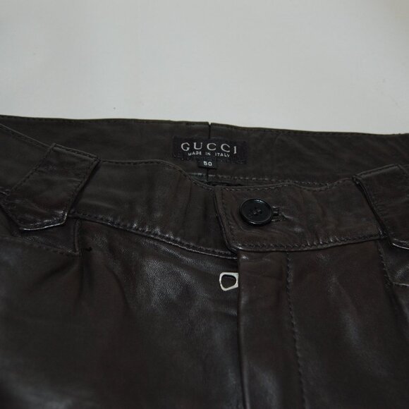 EU 50 🔥 GUCCI by TOM FORD Men's Black Leather Biker Pants Trousers ITALY - Picture 11 of 16
